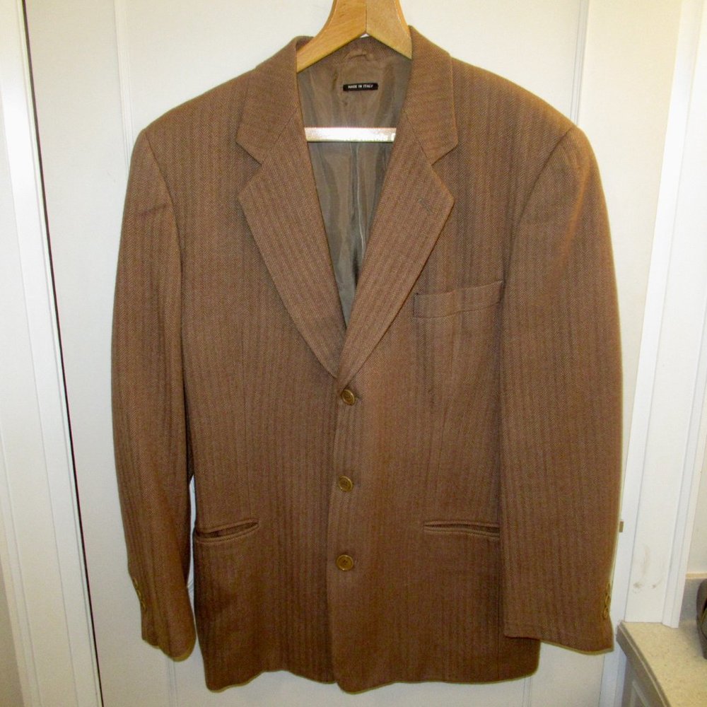 Armani Black Label Men's Light to Medium Brown Herringbone Blazer Size 38R